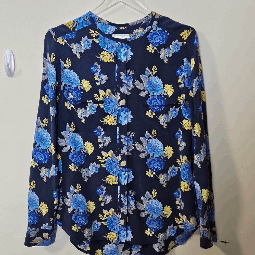 Equipment Femme 100% Silk Lynn Floral Peacoat Button Down Shirt Womens Blue Size